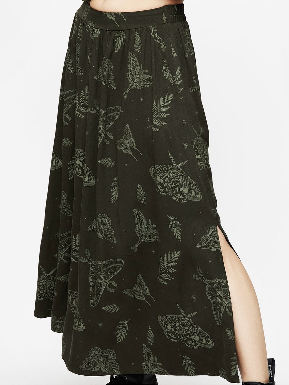 Disturbia ‘Callopistria Moth Print Midi Skirt’ in Olive Green Size 10 - Picture 2 of 16